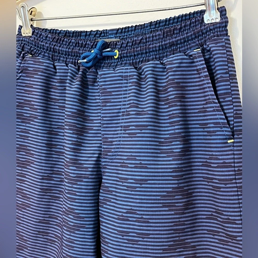 EDDIE BAUER Swim Trunks Mesh Lining Navy Striped Drawstring Pocket Bathing Suit